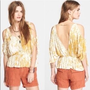 FREE PEOPLE Abracadabra Cold Shoulder Floral Drapey Boho Mustard Yellow Top